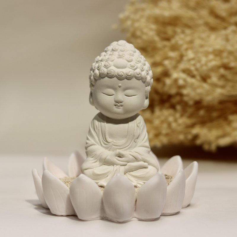 平安吉祥小佛之培德 莲花盘套组 扩香套组 居家香氛 禅风家饰 - 香薰/精油/线香 - 其他材质 白色
