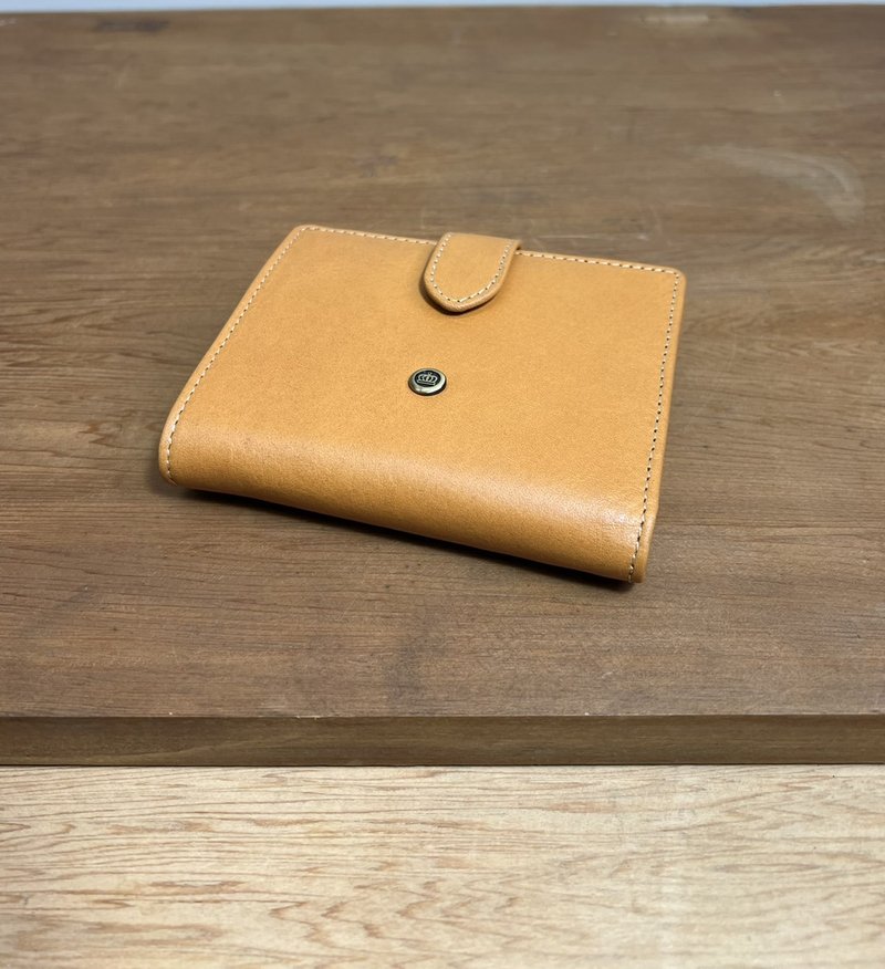 意大利植鞣革压扣拉链短夹-杏叶黄 - 皮夹/钱包 - 真皮 