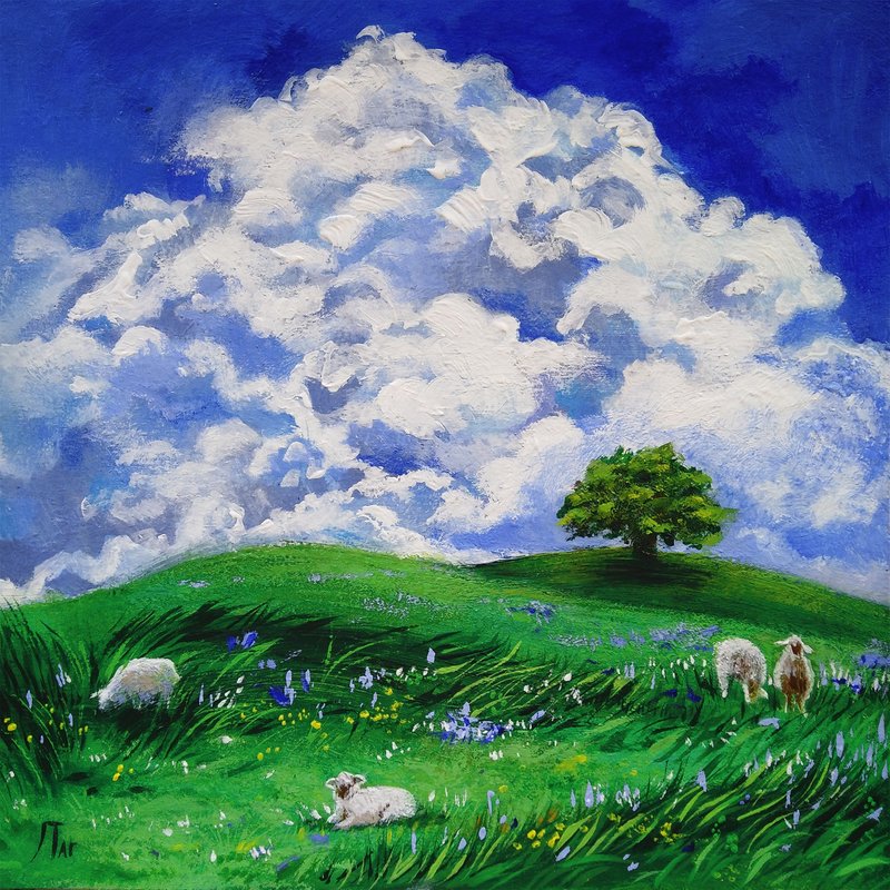 花田原画托斯卡纳羊树青山云墙艺术 - 墙贴/壁贴 - 其他材质 绿色