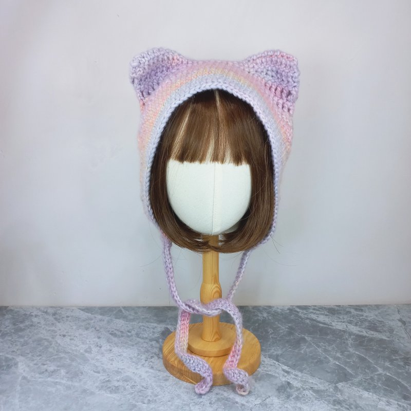 粉彩段染保暖猫耳发带式护耳罩 超宽发带 - 帽子 - 羊毛 粉红色