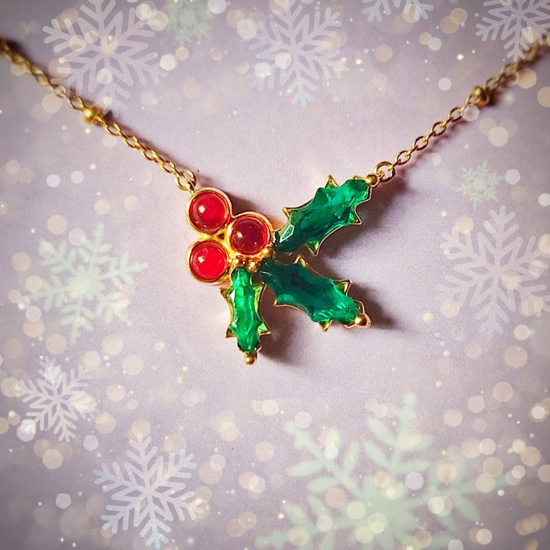 特别切割圣诞槲寄生水晶电镀18K黄金纯银银颈 - 项链 - 半宝石 黄色