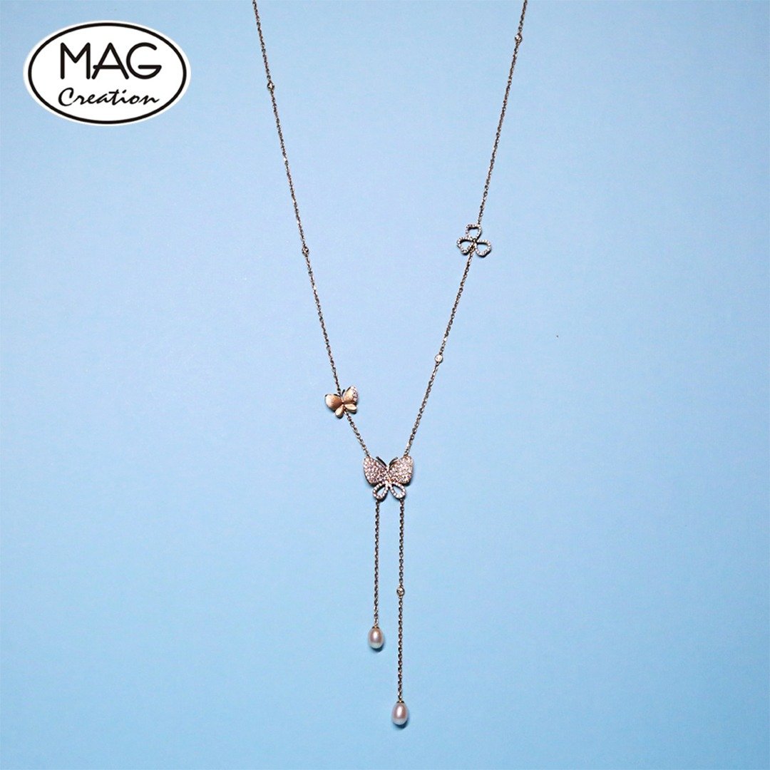 Chasing Butterflies necklace | 18K金蝴蝶三叶草长项链 - 长链 - 贵金属 