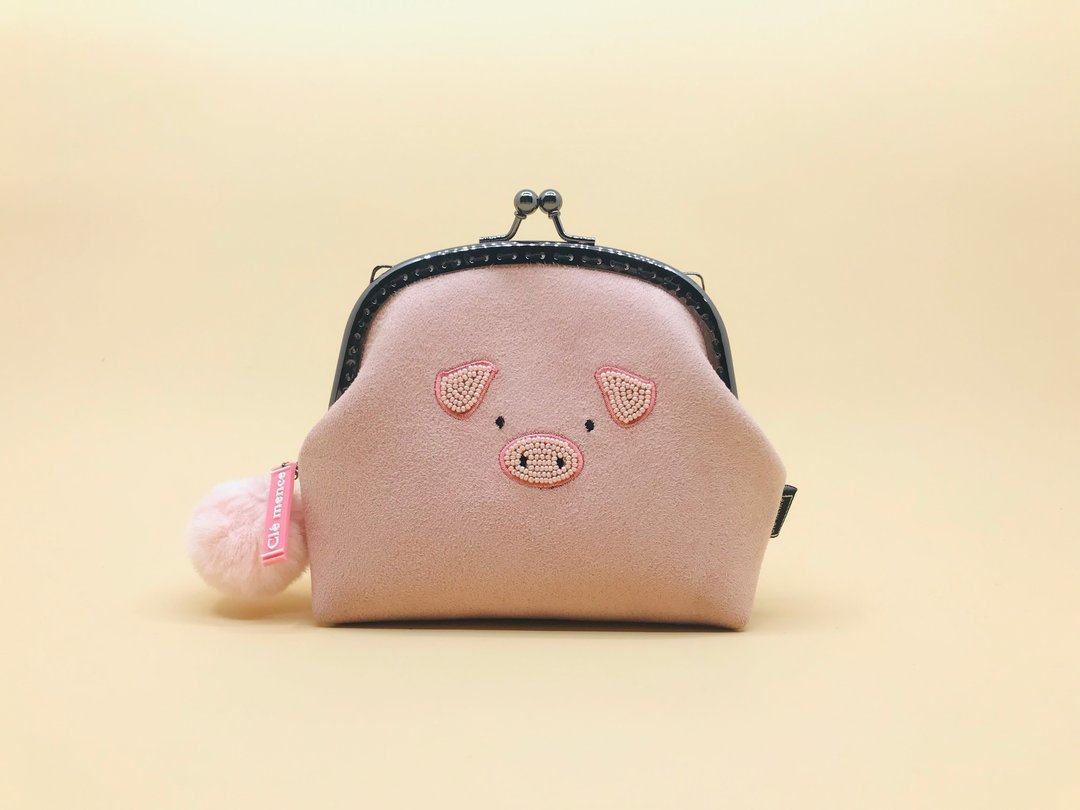 2019金猪年 猪猪新品  口金包 零钱包 缝珠零钱包  含链子 - 零钱包 - 聚酯纤维 粉红色