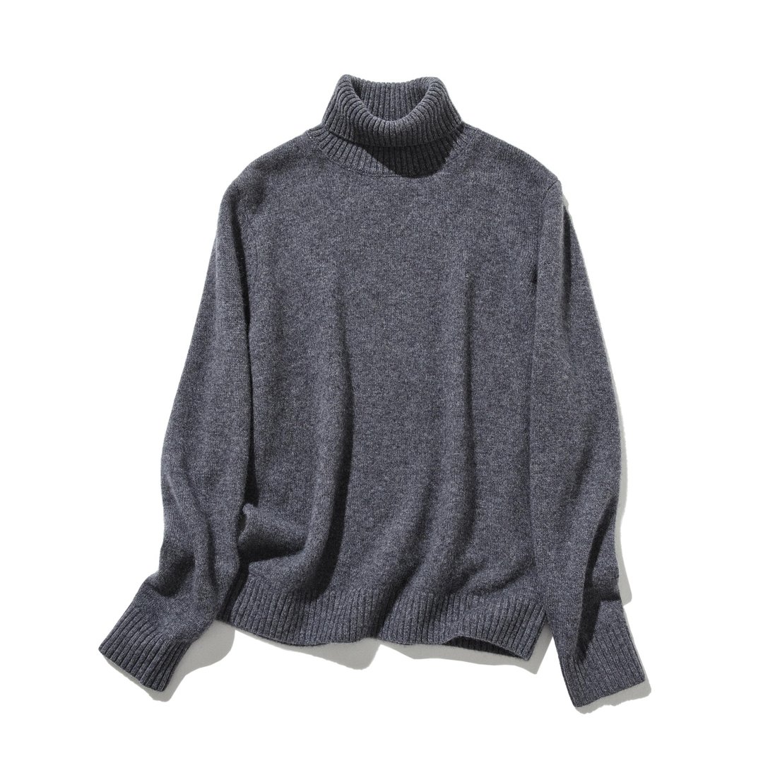 简约却能独自展现风格 100%喀什米尔（Cashmere）高领厚款毛衣 炭灰色 241016-5 - 女装针织衫/毛衣 - 羊毛 灰色