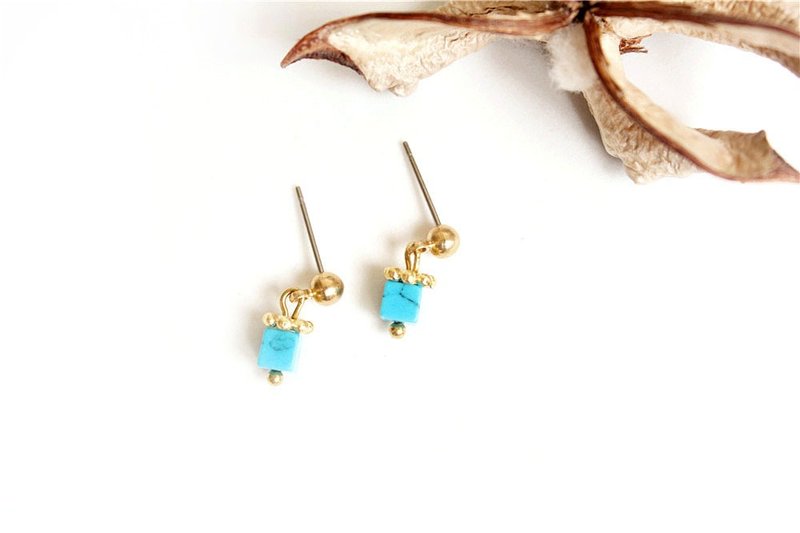 【UNA-优娜手作】蓝松石甜心小方块- 钢针式 黄铜 天然宝石 定制化 - 耳环/耳夹 - 宝石 多色