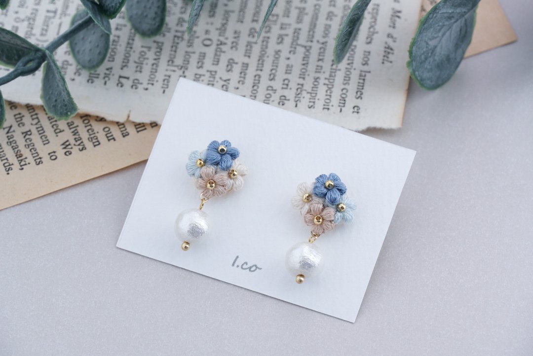 Embroidery thread crochet earrings - 耳环/耳夹 - 绣线 蓝色