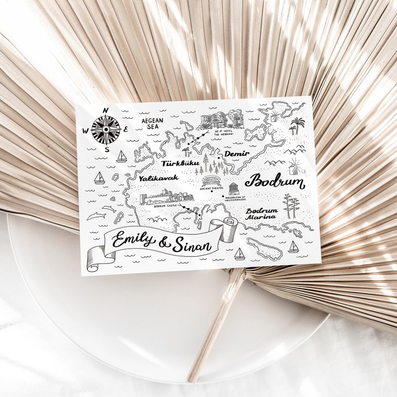 Custom Wedding Map, Unique Personalized Gift, Whimsical Venue Drawing, Digital - 电子手绘真人画像/绘画/插画 - 其他材质 黑色