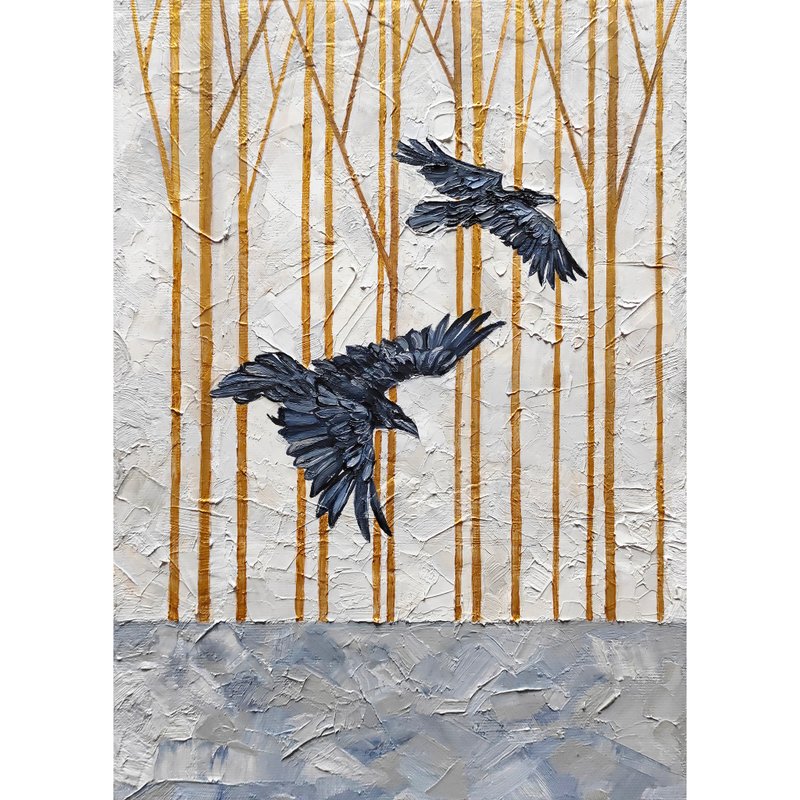 乌鸦 / 鸟 / 鸦 / 乌鸦画 / 画 / 绘画 / 油画 / 原画 / 手工油画 - 海报/装饰画/版画 - 其他材质 灰色