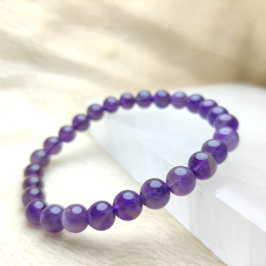 【订制品】乌拉圭 7mm 紫水晶 Amethyst  手串 天然水晶 - 手链/手环 - 水晶 
