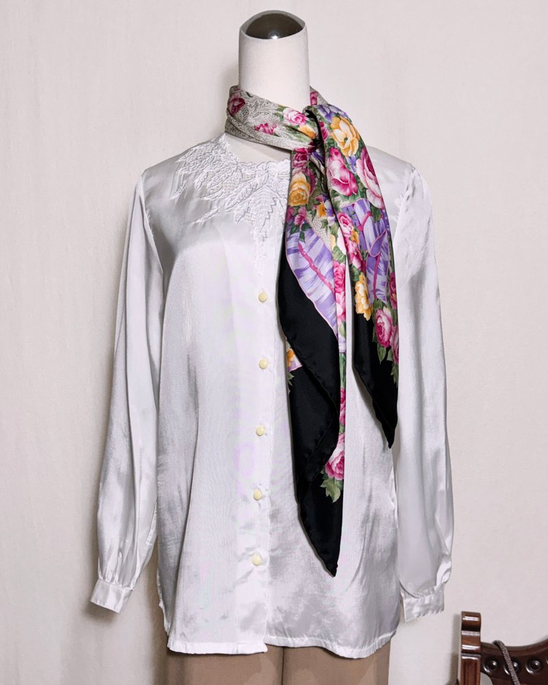 两穿叶子缕空长袖古着衬衫/ 国外带回 VINTAGE - 女装衬衫 - 聚酯纤维 白色