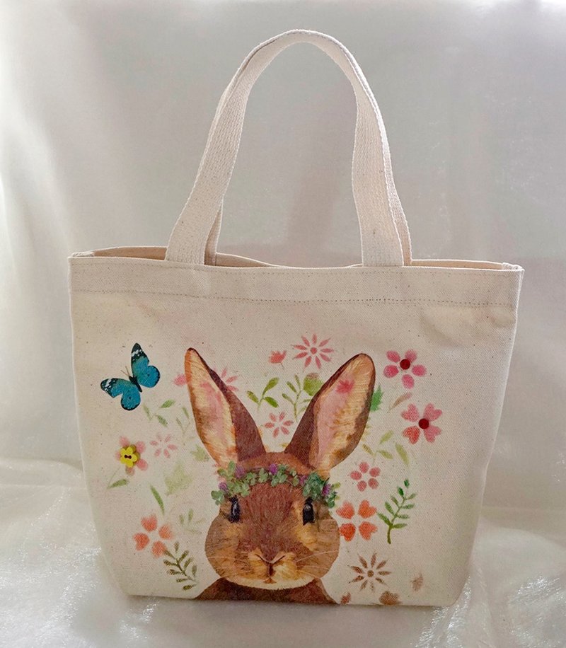 兔子帆布袋 - 手提包/手提袋 - 棉．麻 卡其色