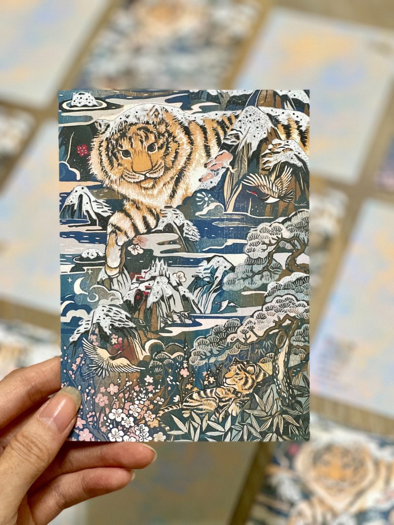 瑞雪丰年 虎年版画明信片 - 卡片/明信片 - 纸 蓝色