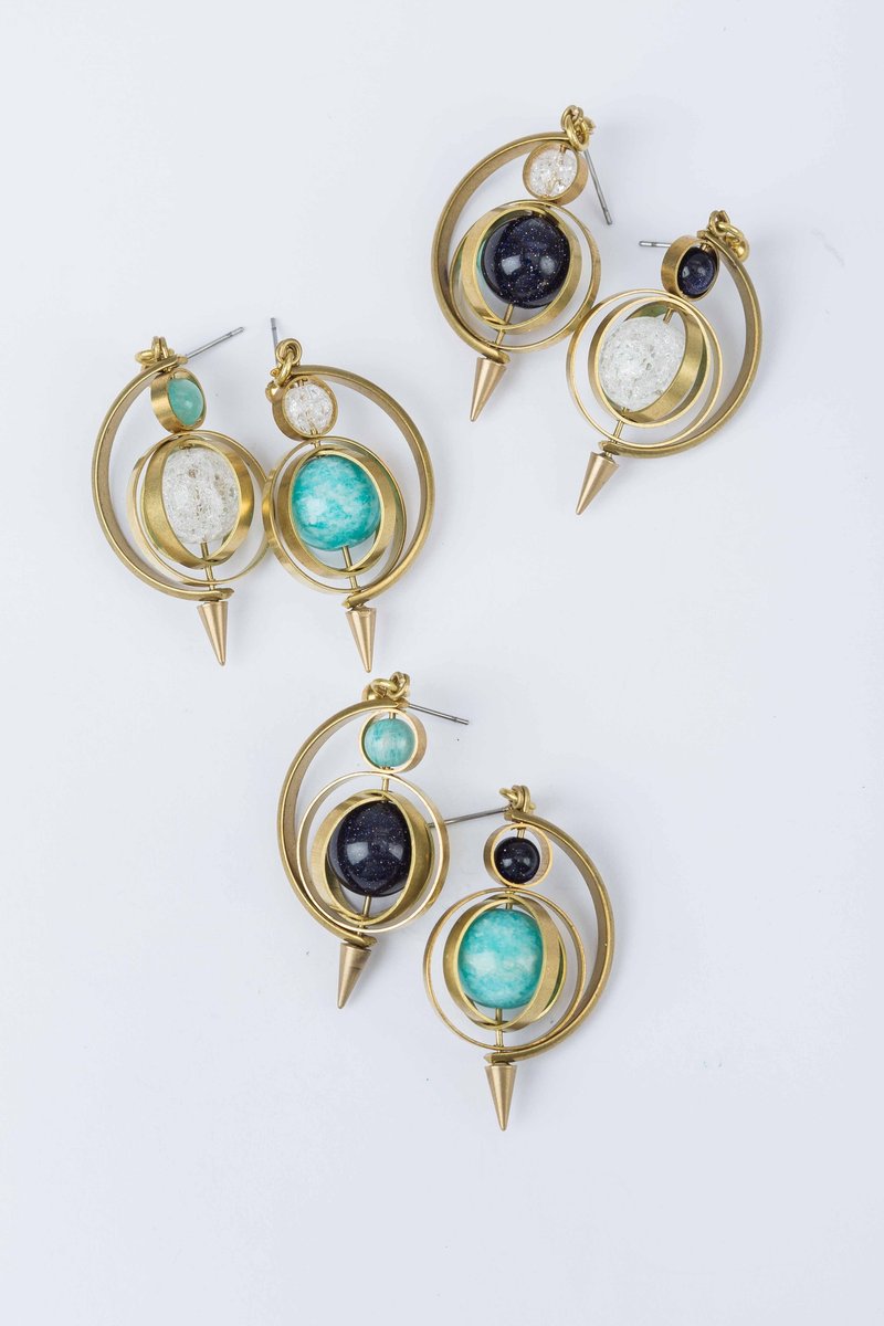 次元双色系尖锥星象仪耳环 - 耳环/耳夹 - 其他金属 