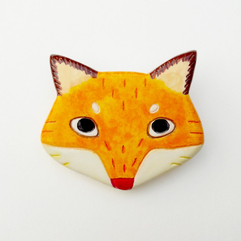 动物别针 / 脸颊毛澎澎小狐狸 - 胸针 - 粘土 橘色