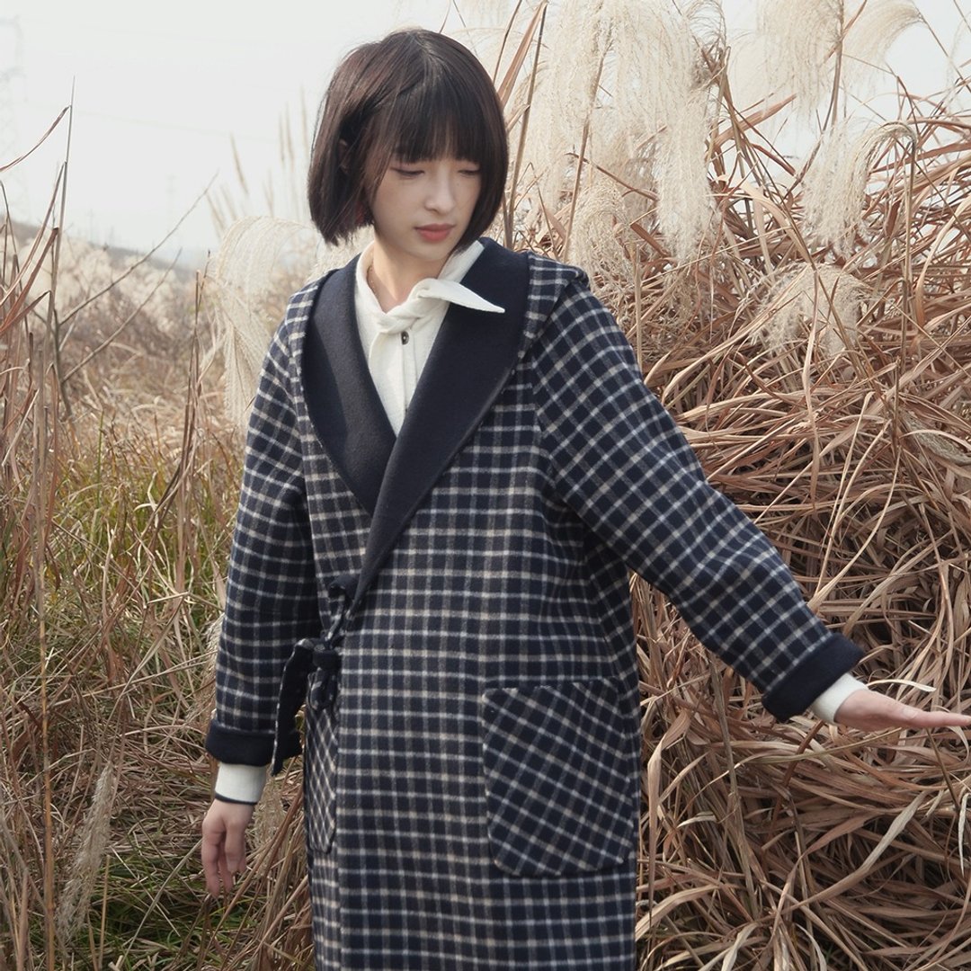 连帽双色双面呢大衣|大衣|秋冬款|双面羊毛呢|Sora-241 - 女装休闲/机能外套 - 羊毛 