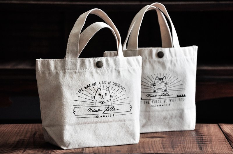 厌世猫-白猫 / 帆布小托特包 / 手提包 / 手工绢印 - 手提包/手提袋 - 棉．麻 白色