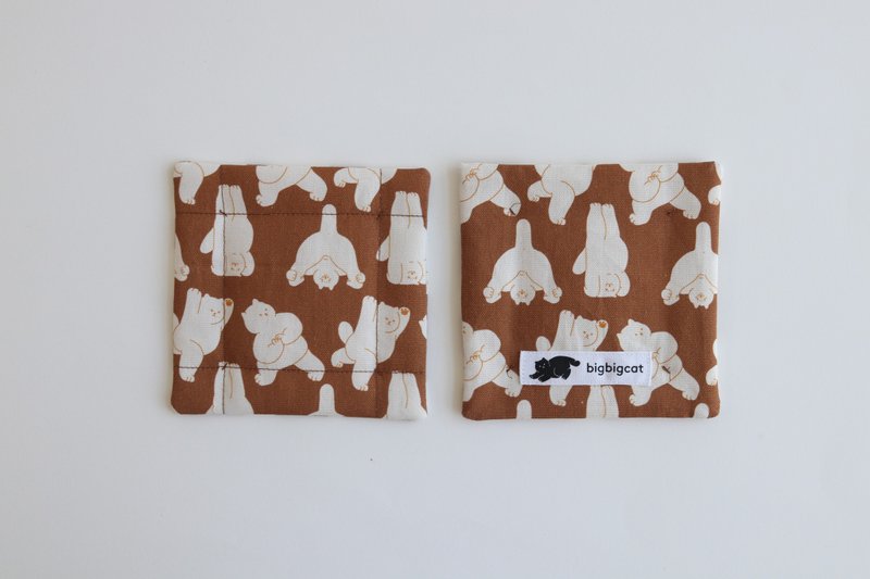 大猫杯垫 - meowmaste - 杯垫 - 棉．麻 咖啡色