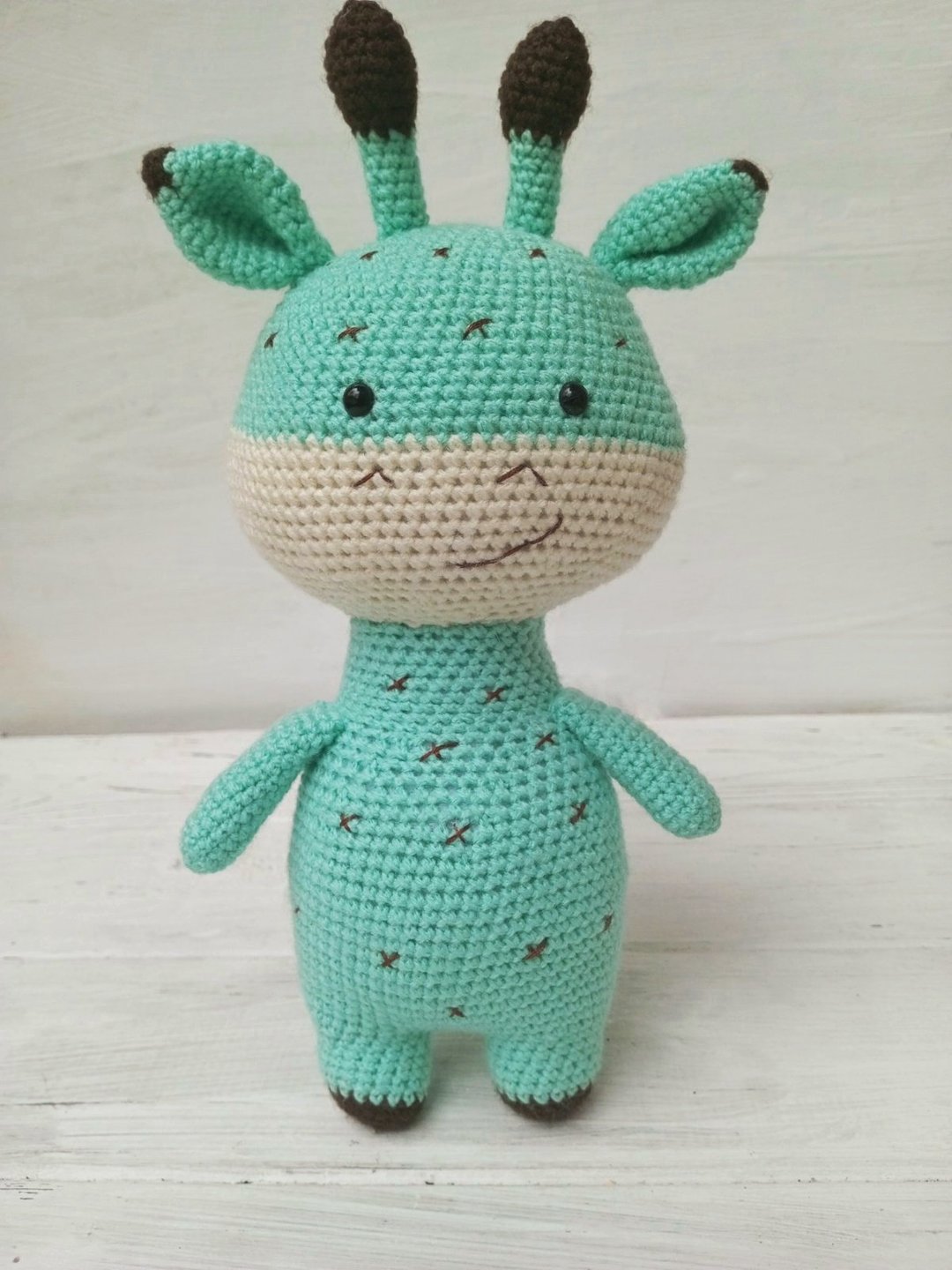 Hand Crochet Funny Giraffe Stuffed Toys Animals Plush Toys Knit Amigurumi Gift - 玩具/玩偶 - 压克力 绿色
