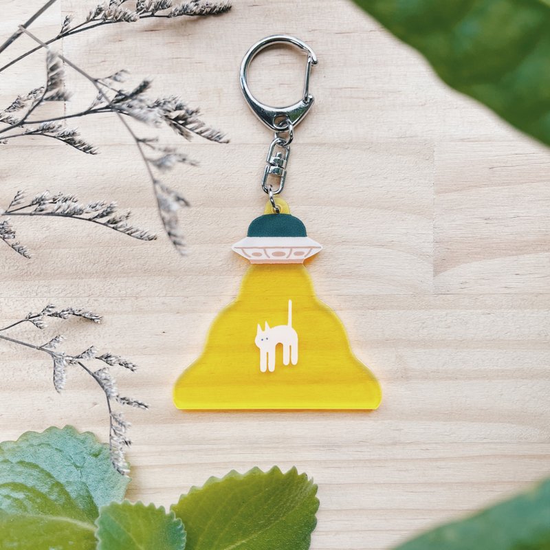 压克力钥匙圈 飞碟喵 - 白猫 - 钥匙链/钥匙包 - 压克力 黄色