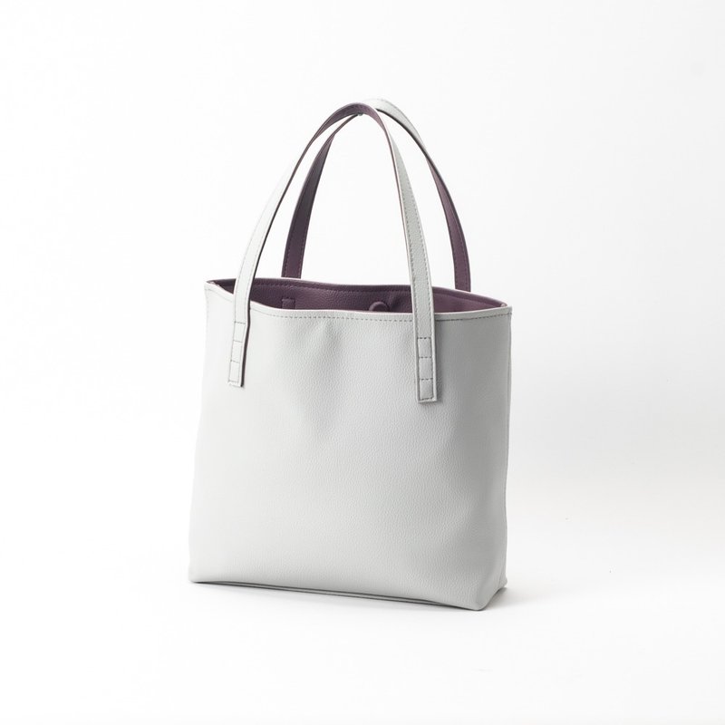 内外双色翻转手提包 浅灰 X 薰衣紫 - 手提包/手提袋 - 人造皮革 灰色