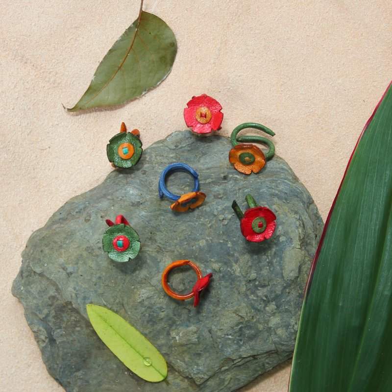 花朵戒指 (独特, 手作, 女款, 编织, 皮革, 戒指, 2024) - 戒指 - 真皮 多色