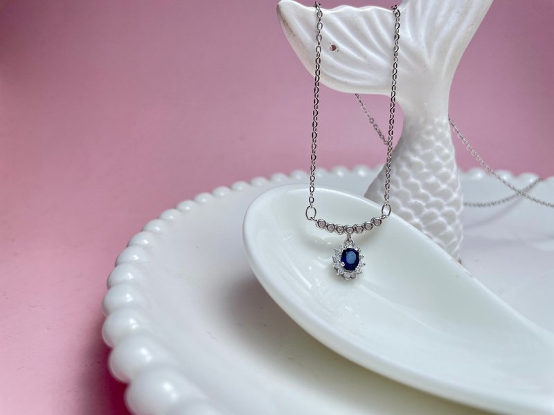 天然 蓝宝石 纯银 满镶 项链 - 项链 - 珍珠 蓝色