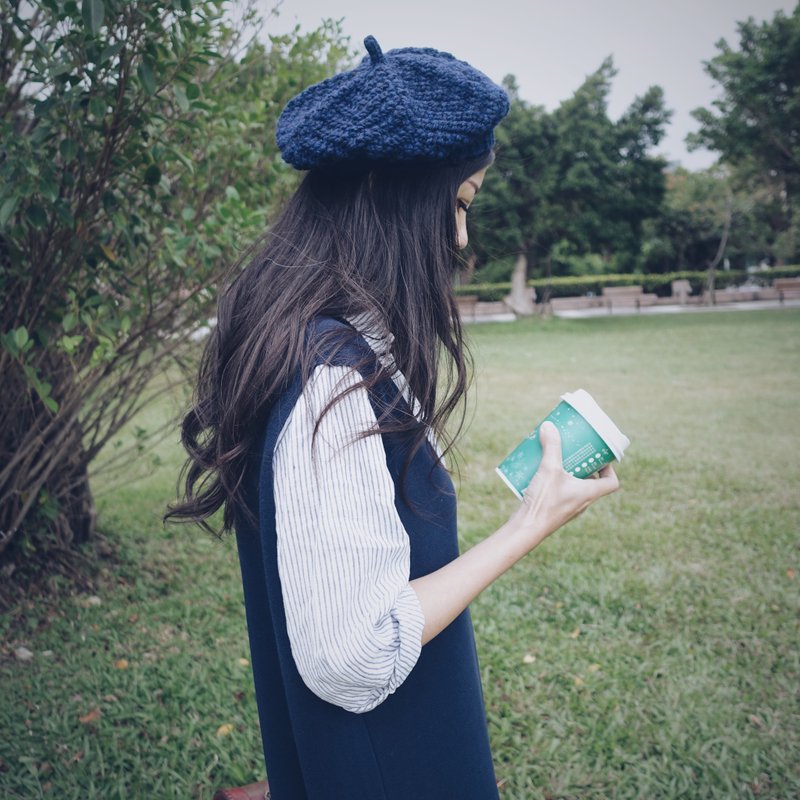 曲线织纹经典画家帽 成人尺寸/黑色/ 手工编织毛帽 - 帽子 - 羊毛 灰色