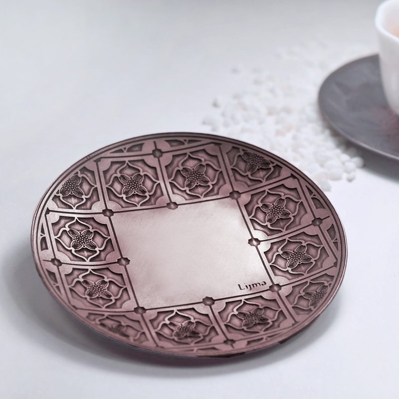 锻敲蚀刻小茶杯托-柿柿如意(小柿纹)【定制化】【礼盒】【新年】 - 摆饰 - 其他材质 咖啡色