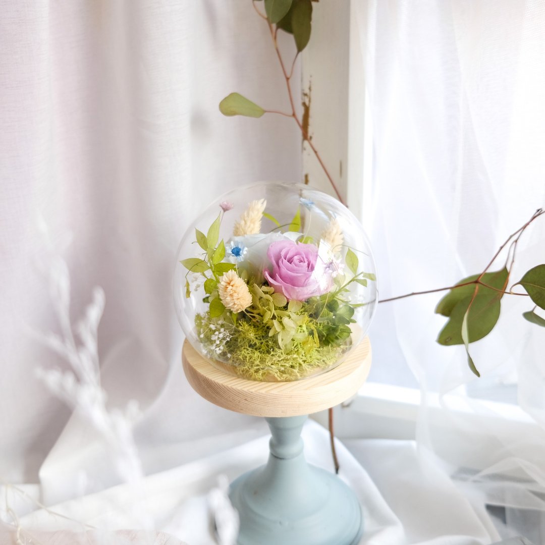 【逐梦】钟罩球/蓝紫色/3朵玫瑰/永生花/干燥花/手作课程 - 植栽 - 植物．花 
