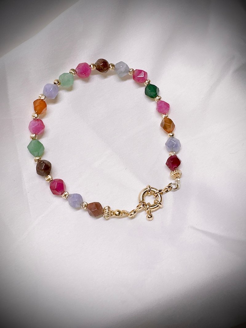 C&W 天然多切角钻面多巴胺彩虹碧玺气质高雅甜美OT扣手环手链 - 手链/手环 - 玉石 金色