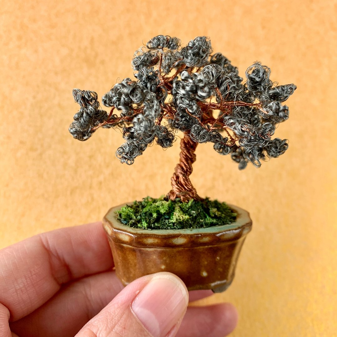 Straight stem wire bonsai with leaves - 摆饰 - 铜/黄铜 