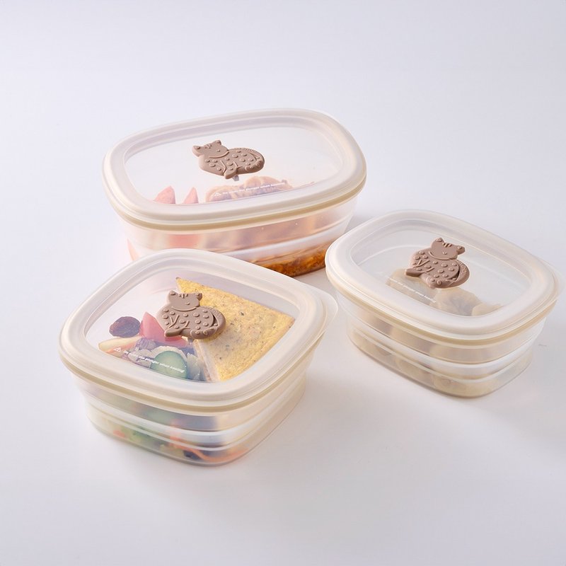 【仁舟净塑】石虎鲸鱼折叠防漏保鲜便当盒3件组(多组任选) - 便当盒/饭盒 - 硅胶 卡其色