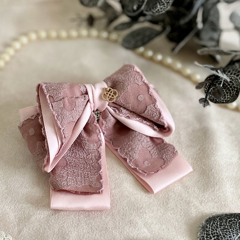 立体缇花/手工蝴蝶结波浪滚边大肠圈发圈鲨鱼夹发夹边夹发叉发梳 - 发饰 - 其他材质 粉红色