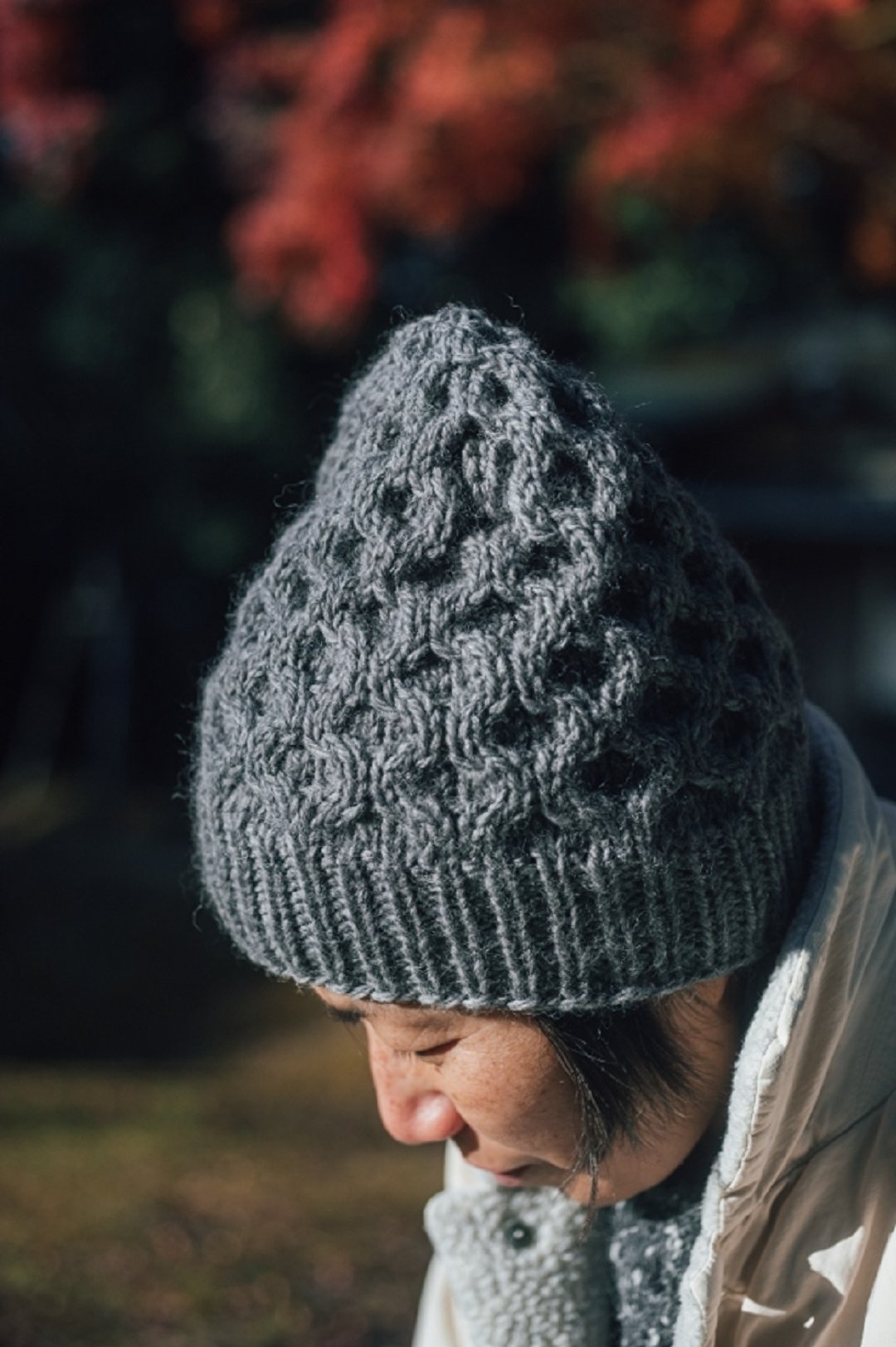 honeycomb knit hat , handmade, wool hat - 帽子 - 羊毛 灰色