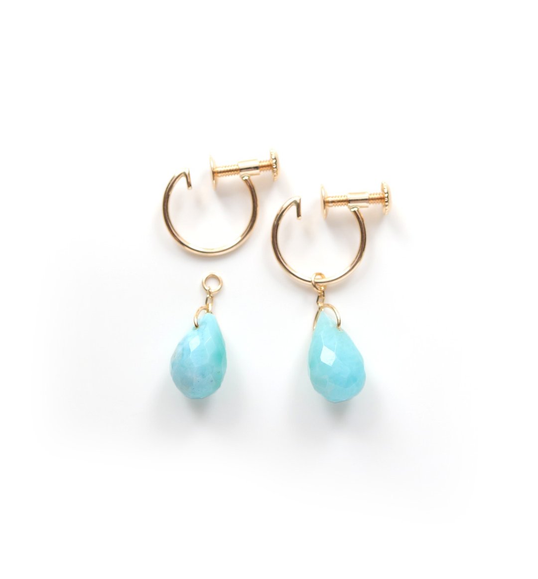 Solitary Larimar (Briolette Cut) K10 Clip-On~ESPOIR~ - 耳环/耳夹 - 宝石 蓝色
