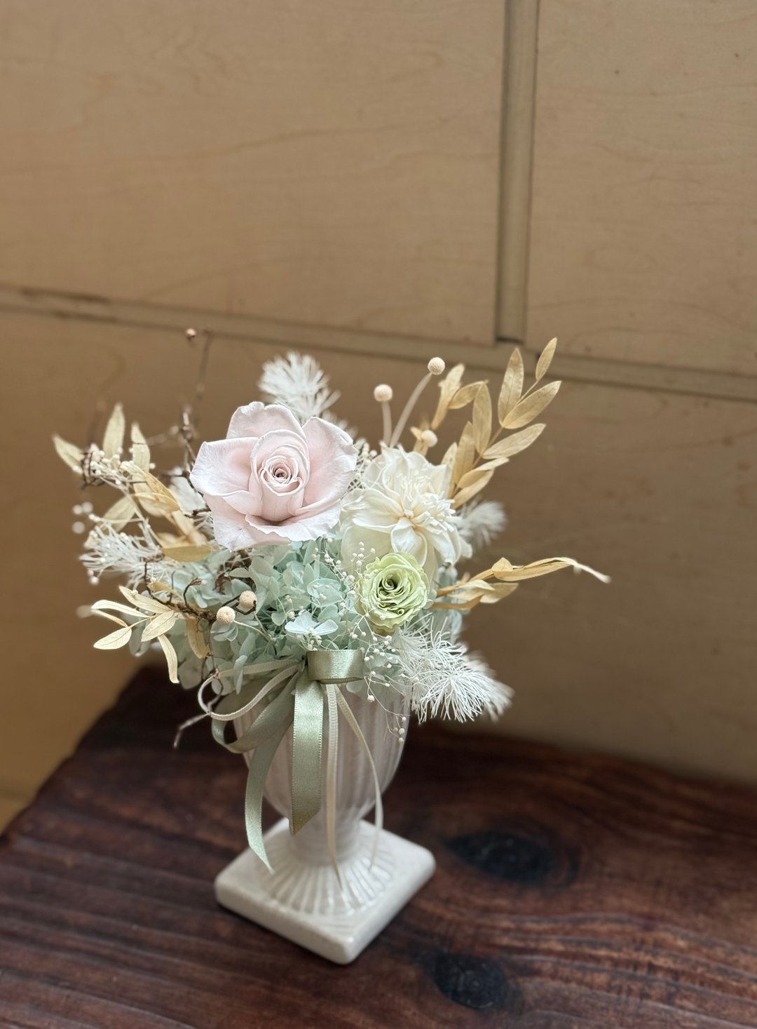永生盆花 灰蓝绿色 干燥花 永生花 开幕盆花 新居落成花礼 桌花 - 干燥花/捧花 - 植物．花 绿色