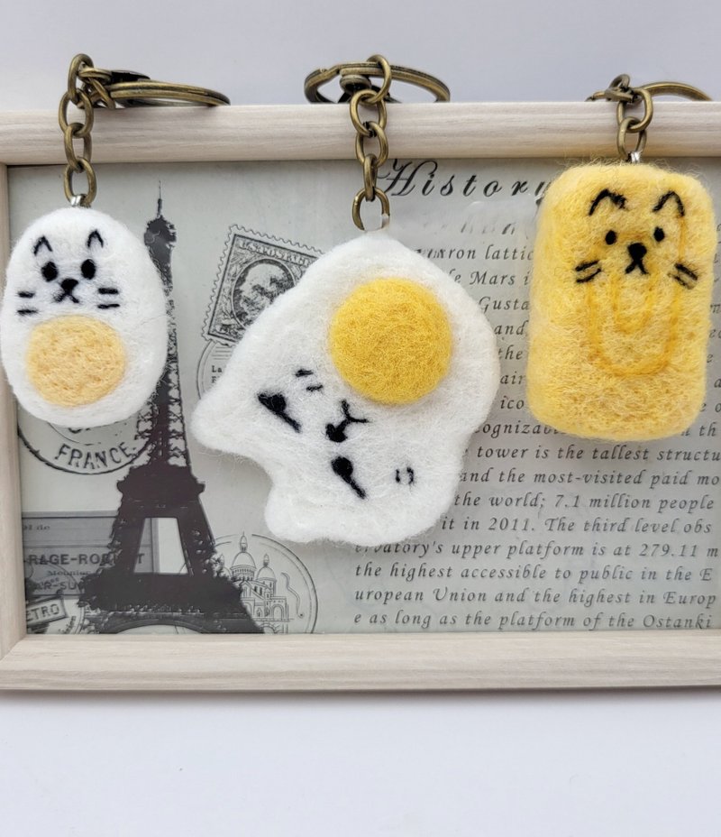 佩宁手作│蛋蛋猫羊毛毡│猫咪吊饰.挂件.钥匙圈│ - 钥匙链/钥匙包 - 羊毛 