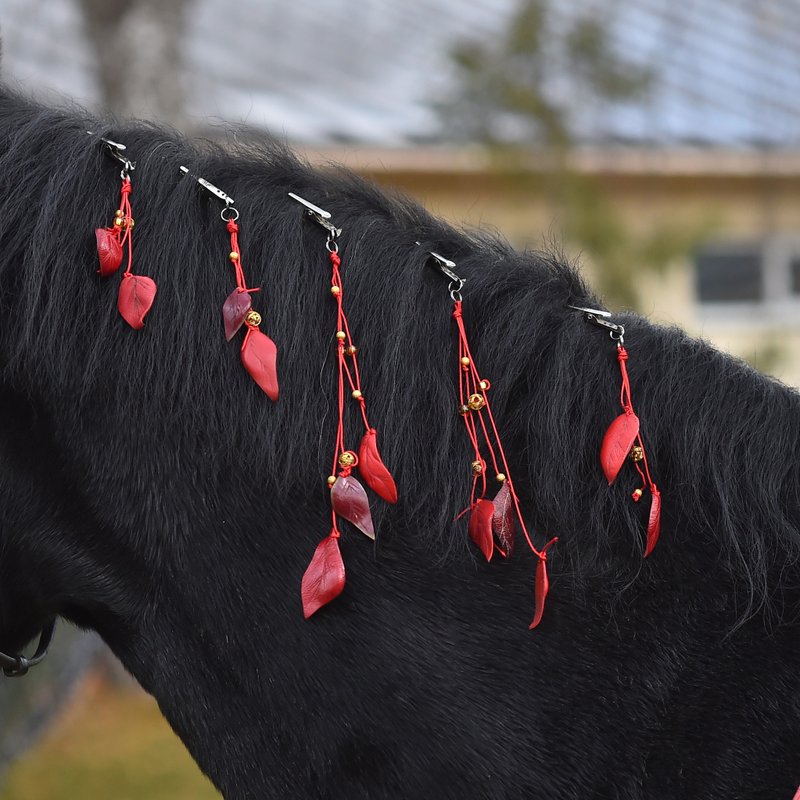 Red horse mane extension jewelry Handmade pony mane and tail clips - 其他 - 真皮 红色