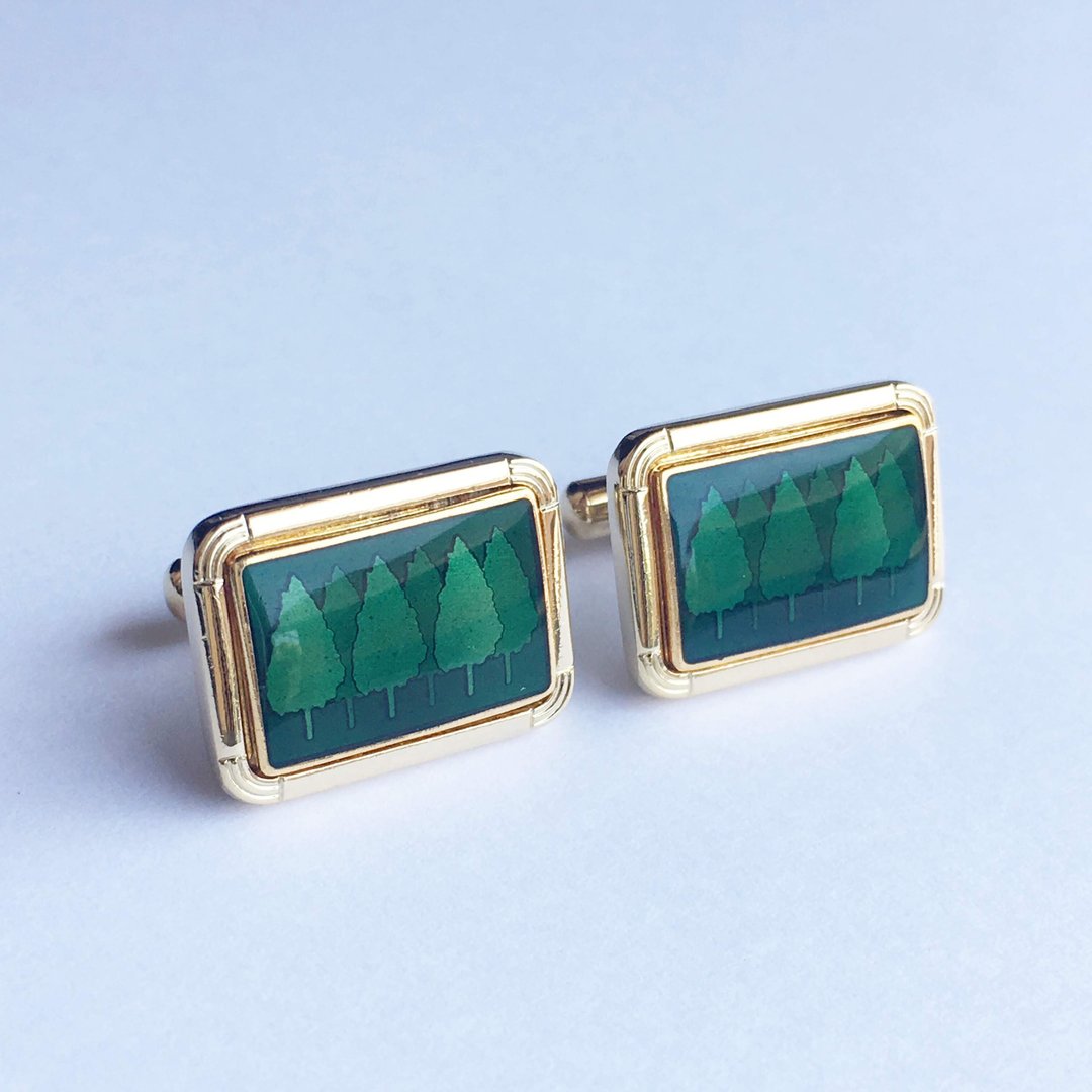 Grove [Olive Olive] Cloisonne Cufflinks Cufflinks Red Bronze Shizumi Cloisonne 18kgf - 袖扣 - 其他材质 绿色