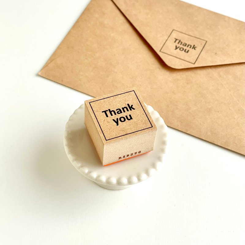 谢谢您的邮票与简单的框架印章(30 x 30) - 印章/印台 - 木头 咖啡色