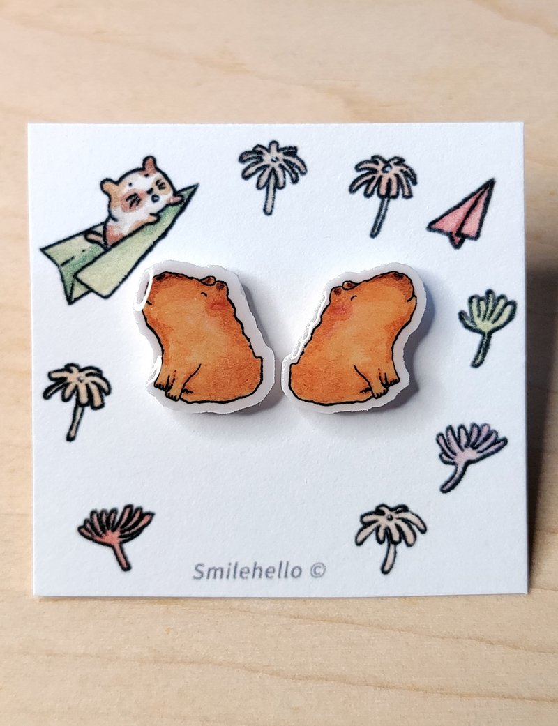 耳钉 / 耳夹 / 耳环 手工制作 放松水豚 - 一对 - 耳环/耳夹 - 其他材质 多色