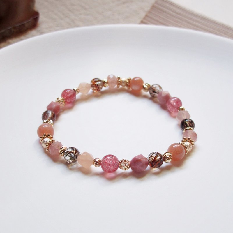 好人缘 ∣ 黑金超七 草莓晶 招财事业运 手链 - 手链/手环 - 半宝石 粉红色