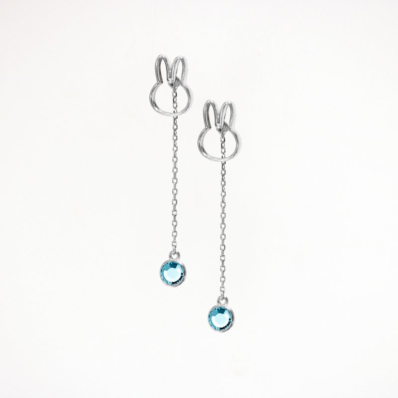 【Pinkoi x miffy】Miffy 海蓝宝石水晶垂吊耳环 | 三月诞生石 - 耳环/耳夹 - 水晶 蓝色