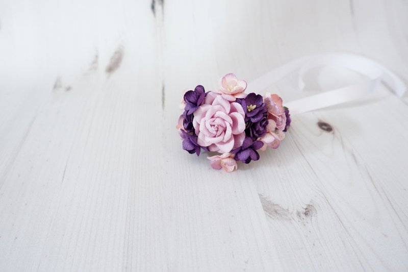 Wedding flower wrist corsage purple lilac - 胸花/手腕花 - 纸 紫色