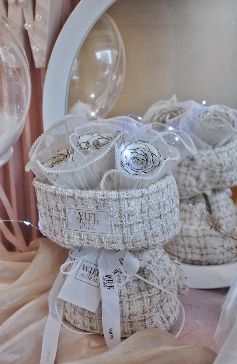 小香玫瑰花束 送礼 生日 求婚 - 干燥花/捧花 - 植物．花 白色