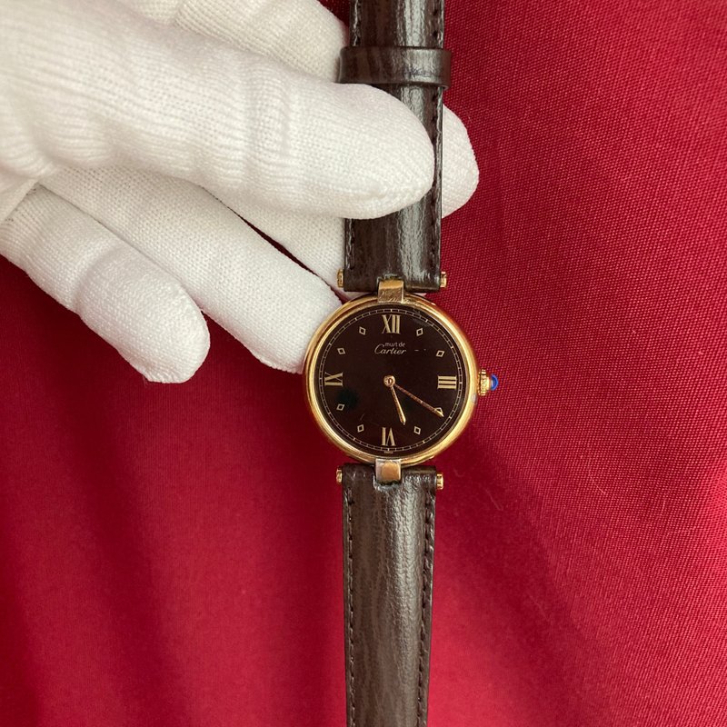 must de Cartier Tank Vermeil 925纯银 罗马时标 蓝石龙头古董表 - 男表/中性表 - 其他金属 黑色