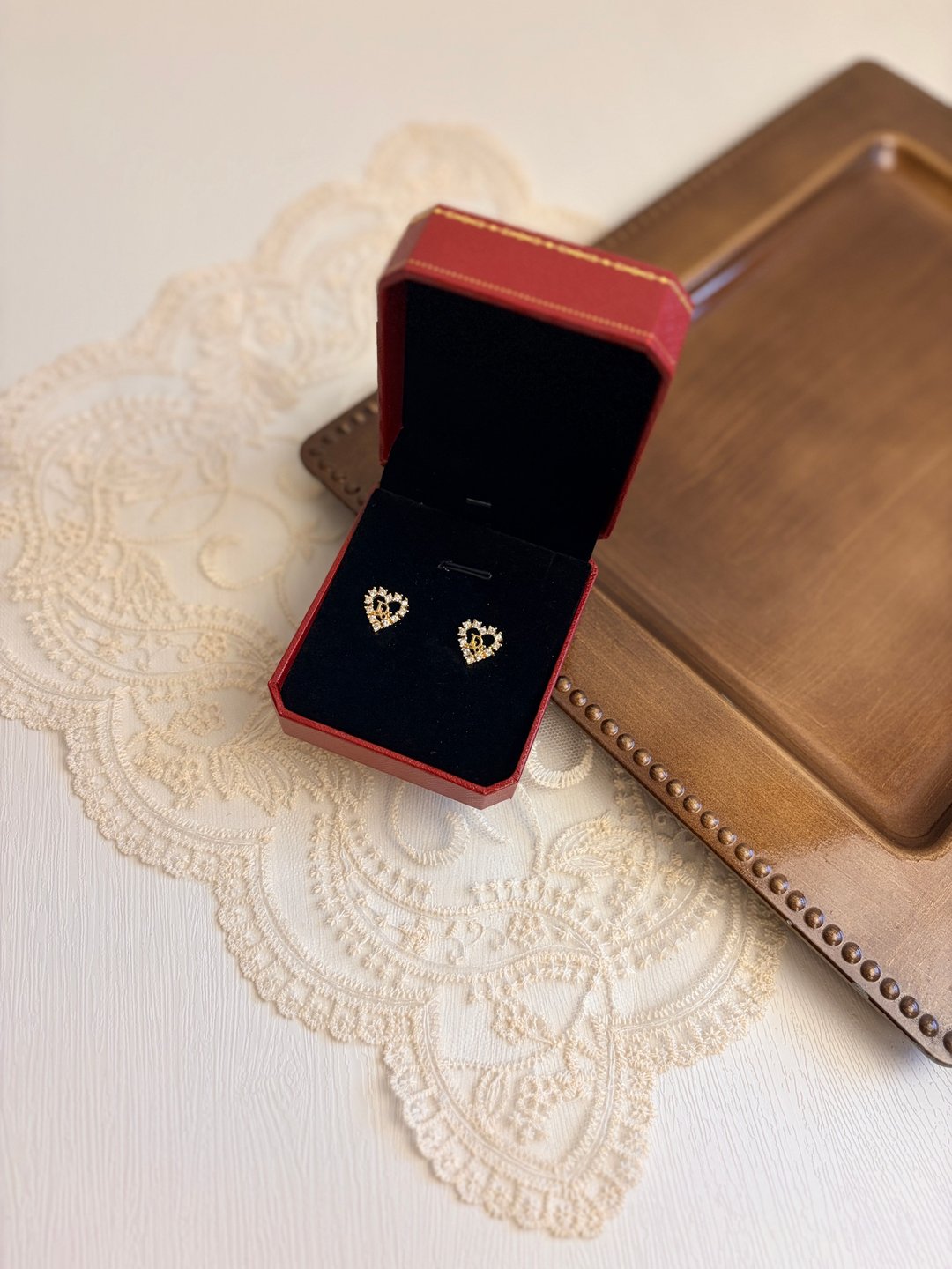 中古稀有品 Christian Dior 迪奥镀金水钻爱心耳夹耳环心形 - 耳环/耳夹 - 其他金属 金色