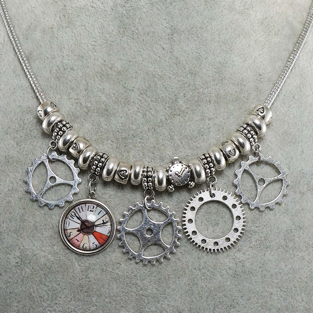 Steampunk Silver Watch Parts Gears Watch Face Charm Necklace Jewelry Accessories - 项链 - 其他金属 银色