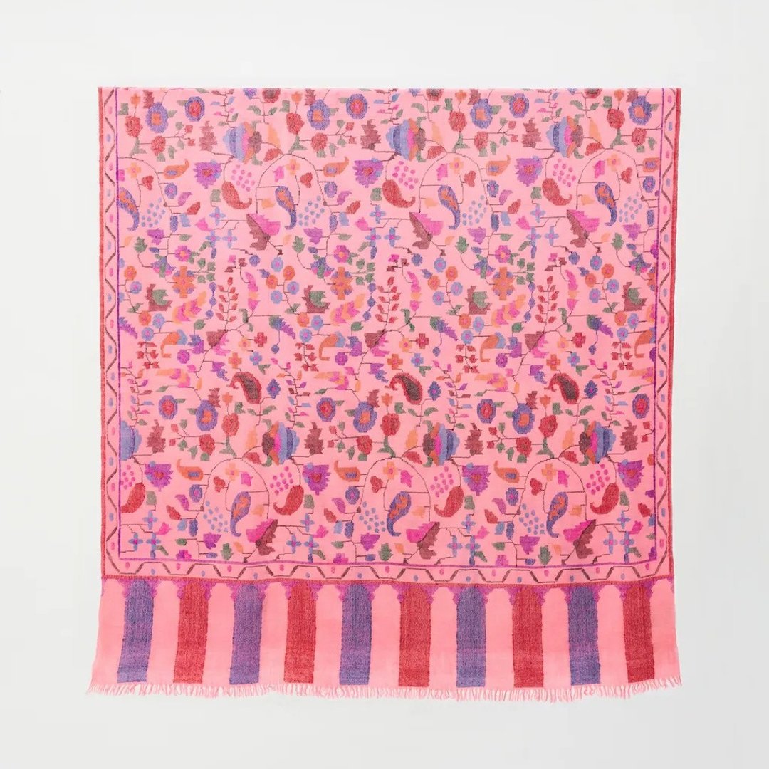 (现货)克什米尔经典花卉图腾顶级手织卡尼Hand Woven Kani - 围巾/披肩 - 羊毛 粉红色