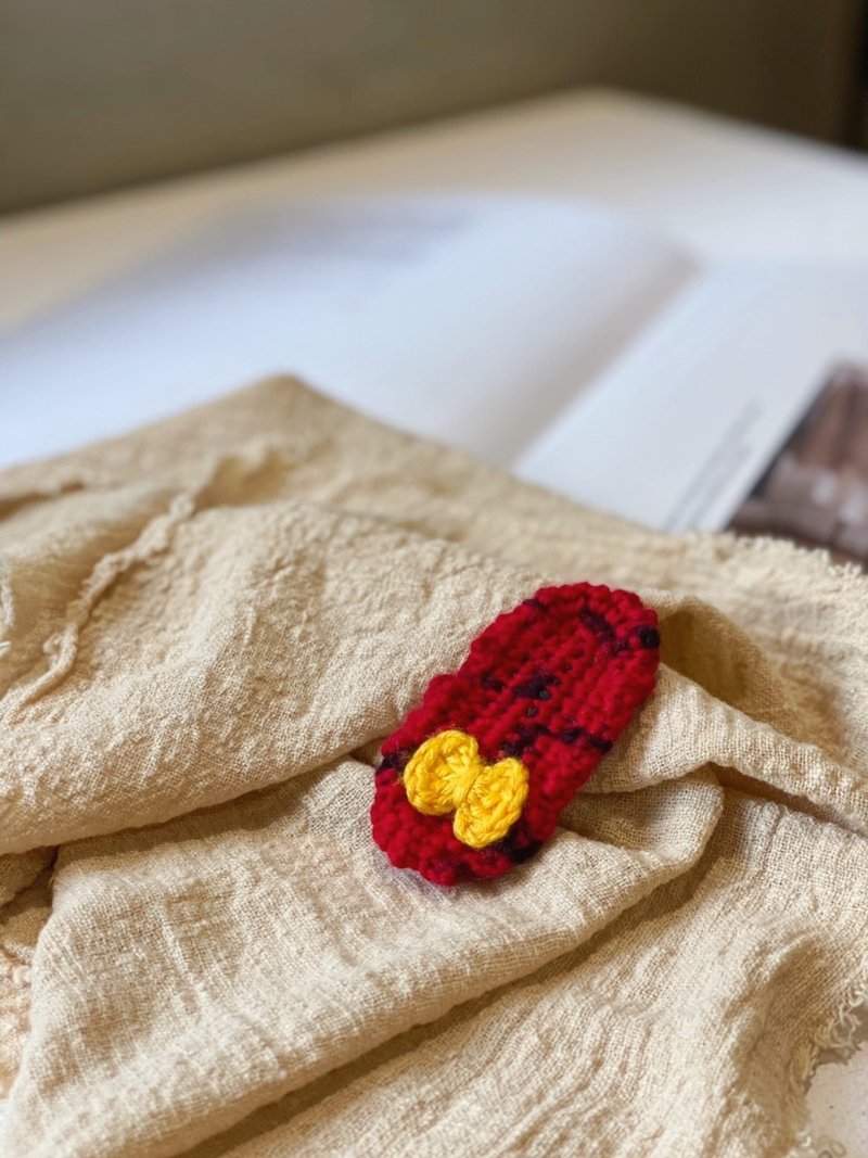 手作编织新年拜年发夹 发饰 蝴蝶结 安全发夹 BB夹 织物 儿童发夹 儿童发饰 宝宝发夹 - 婴儿帽/发带 - 棉．麻 红色